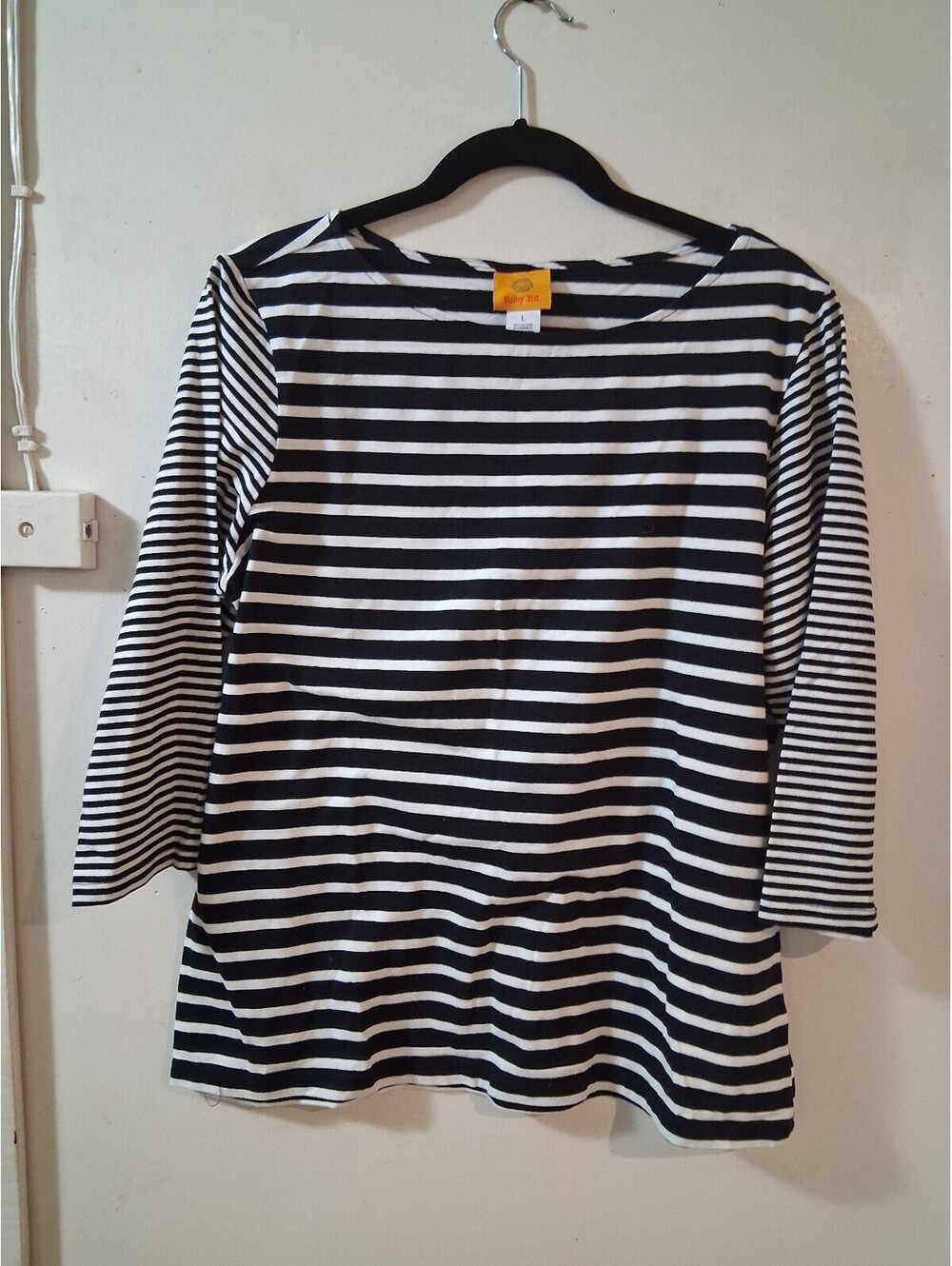 Ruby Rd. Women's Black and White Striped Cotton Blend Long Sleeve Top Size L